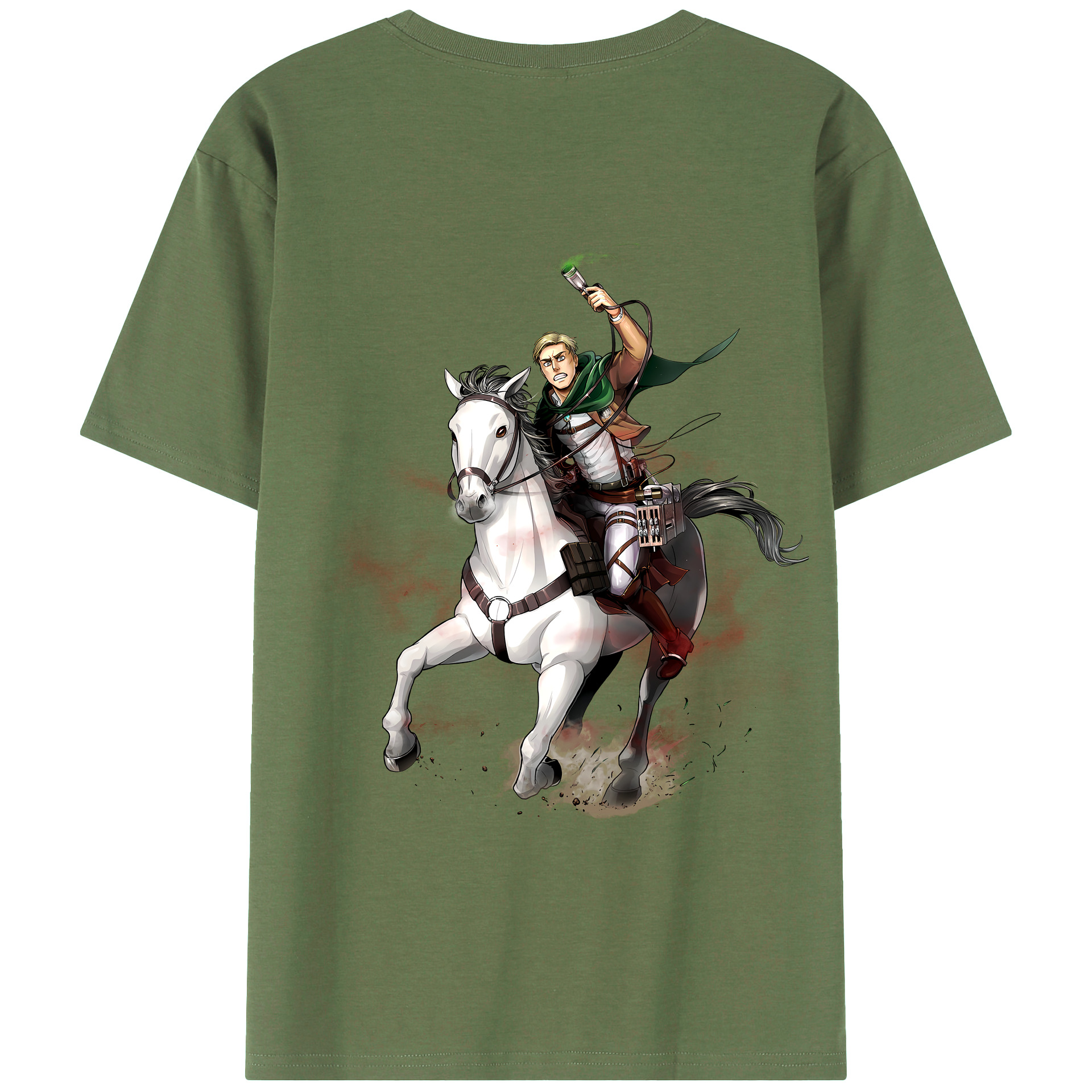 （画像用） 進撃の巨人 エルヴィン・スミス Attack on Titan Erwin Smith 綿100％ メンズ半袖Tシャツ（バックプリント） 通気性
